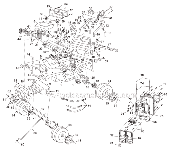 Page A Diagram and Parts List for 74450-9993  Power Wheels Ride-On Cars